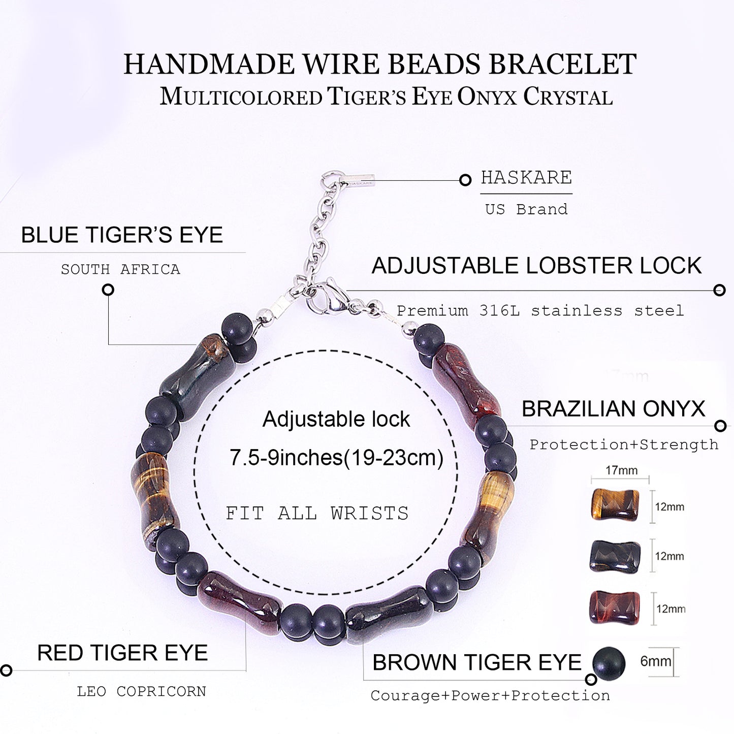 8.5"Multicolored Tiger Eye Durable Wire Bracelet