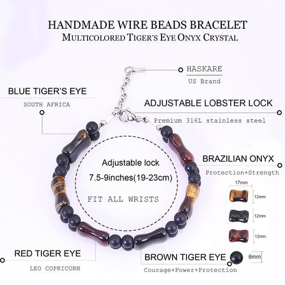8.5"Multicolored Tiger Eye Durable Wire Bracelet