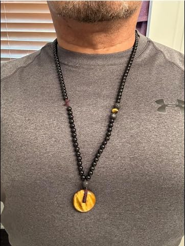 Tiger Eye Obsidian Lava Crystal Necklace