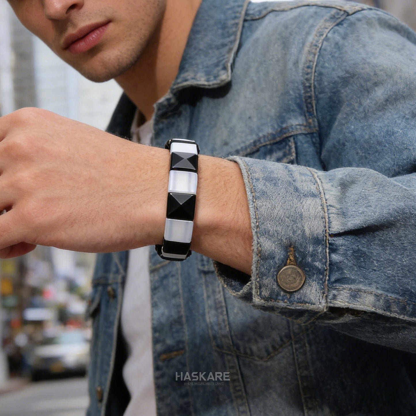 Hand-strung Obsidian and Blue Chalcedony Bracelet