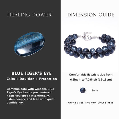 7.5"Blue Tigers Eye Double Row Bracelet (316 Stainless Steel)