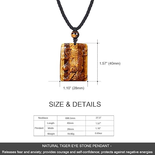 Mens Stone Pendant Tiger Eye  Necklace