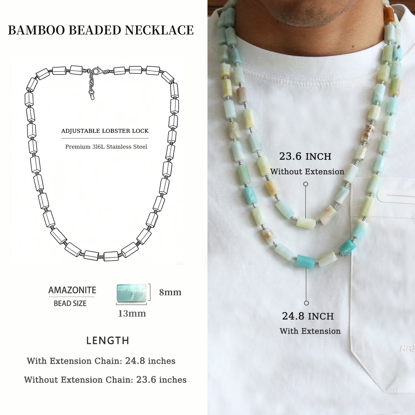 Blue Amazonite Stone Necklaces (23.6-24.8 inches)