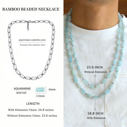 Blue Bead Aquamarine Necklace (23.6-24.8 inches)