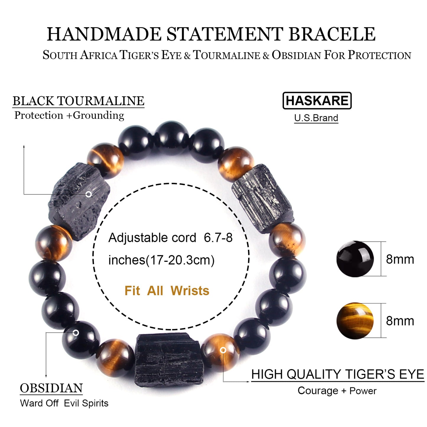 Black Tourmaline Triple Beaded bracelet (10mm）