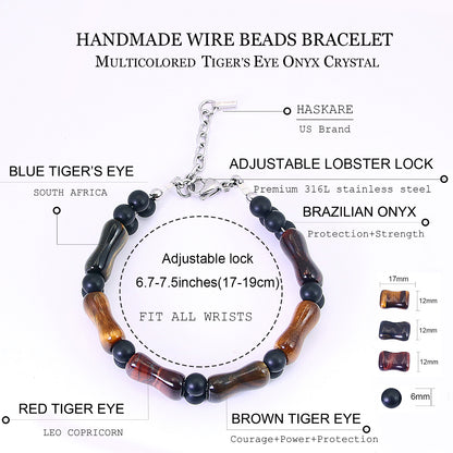 7.5"Multicolored Tiger Eye Durable Wire Bracelet