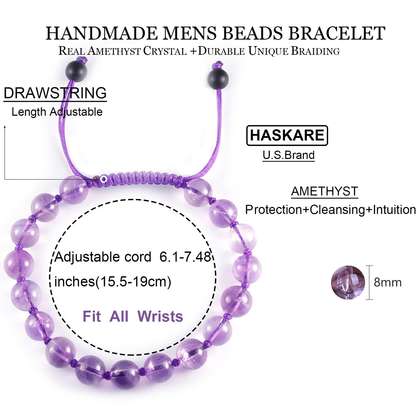 Amethyst Beads Bracelet (8mm)