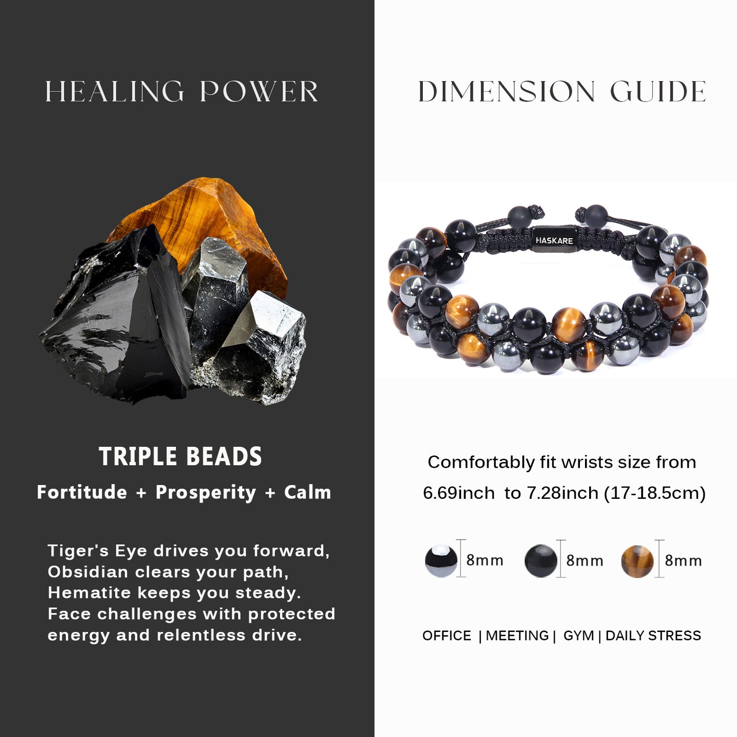 Triple Protection Bracelet Stacked (8mm)