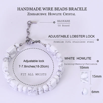 7.5" Durable Adjustable Howlite Bracelet