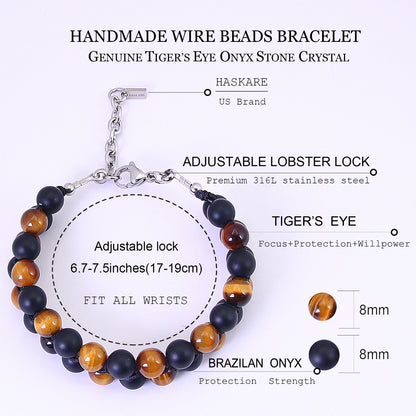 7“ Tigers Eye Matt Onyx Protection Beads Bracelet