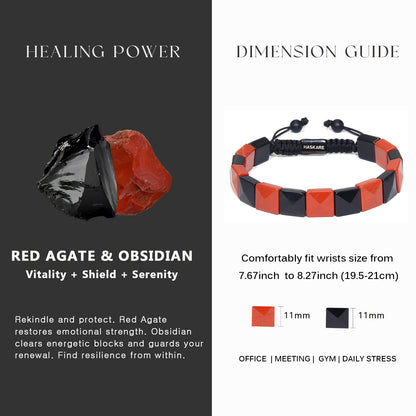 Red Jasper Obsidian Bracelet (Square Bead) 7.5”
