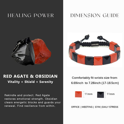 Red Jasper Obsidian Bracelet (Square Bead) 7.5”