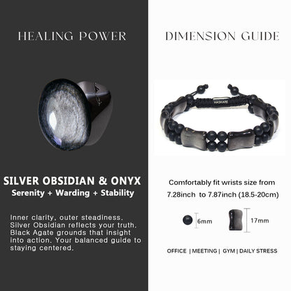 Silver Obsidian Bamboo Bracelet 7.5"
