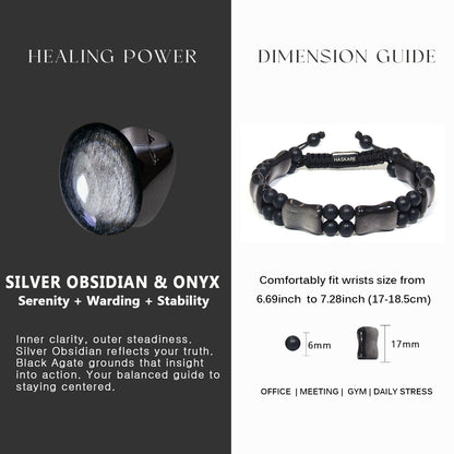 Silver Obsidian Bamboo Bracelet 7.5"