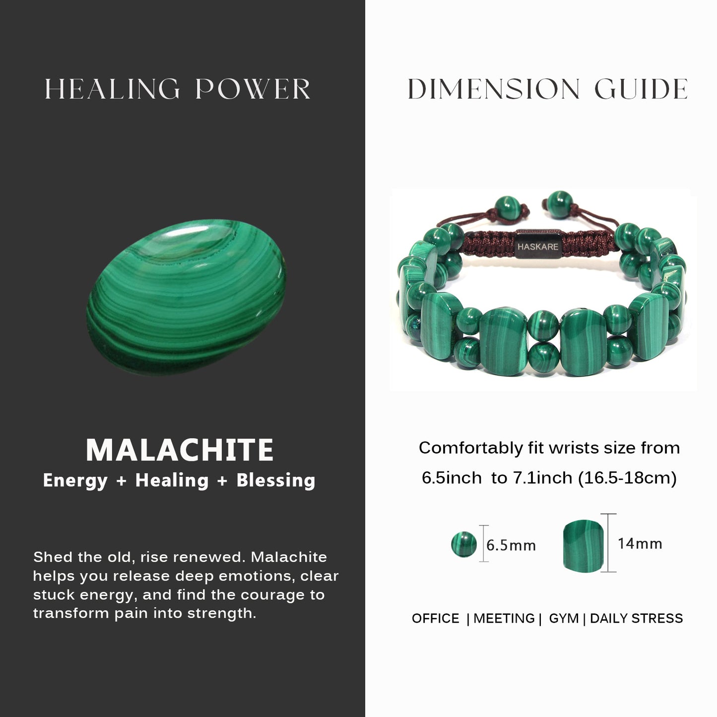 Shield Malachite Bead Bracelet
