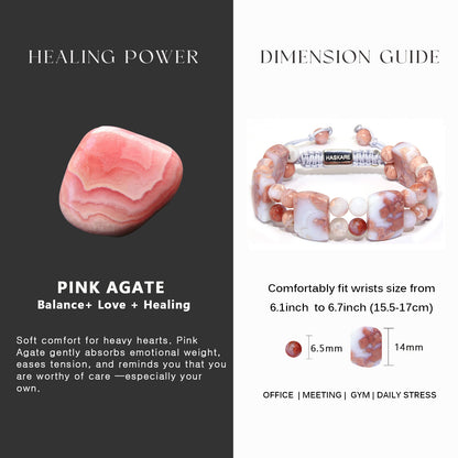 Shield Pink Black Onyx Bead Bracelet