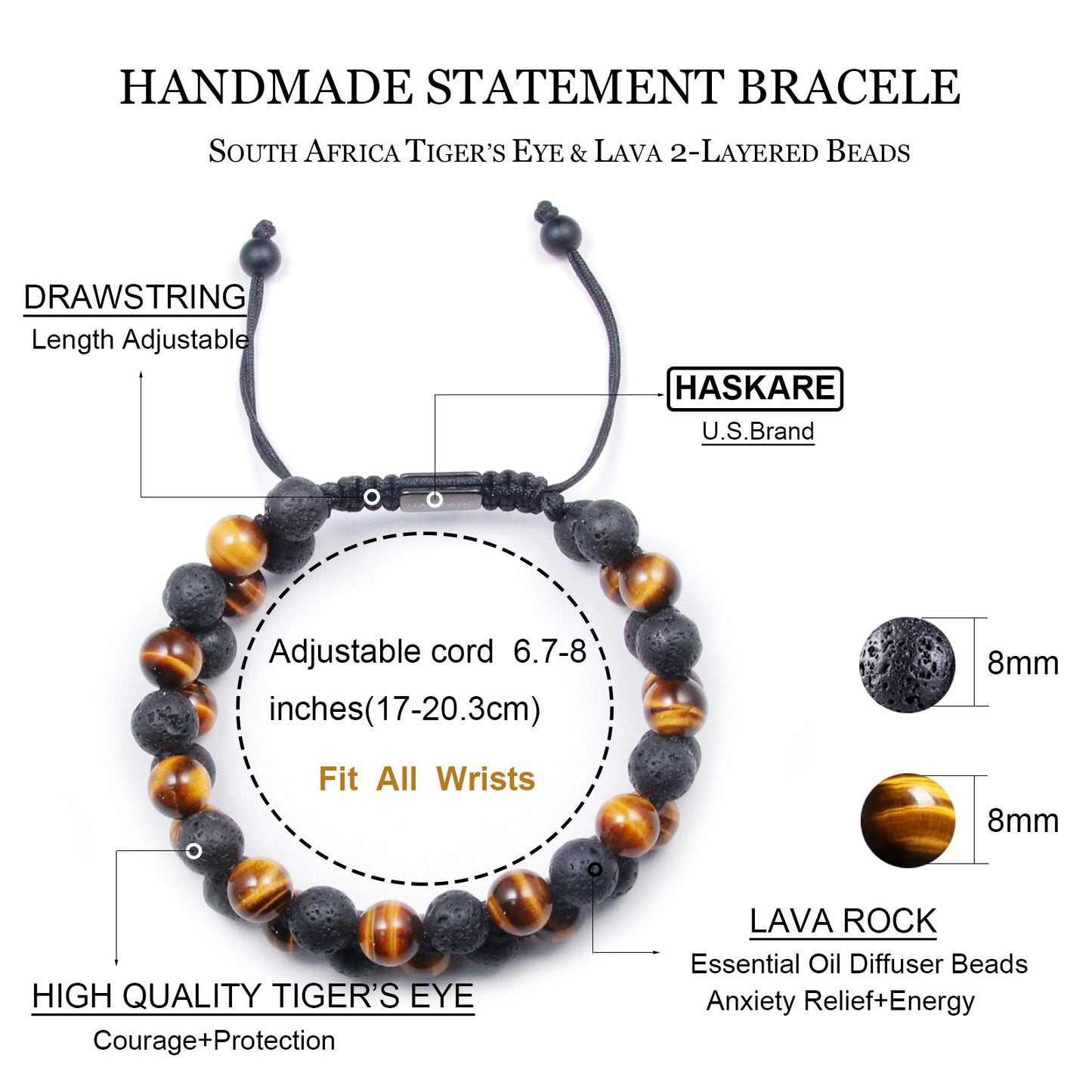 Tiger Eye & Lava Beaded Bracelet Stacked (8mm)