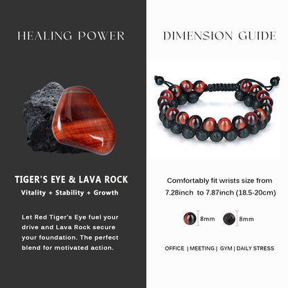 Red Tigers Eye ,Lava Rock Double layer Bracelet