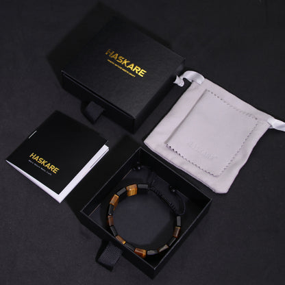 Handmade Tiger Eye Obsidian Flatbead Bracelet 8"