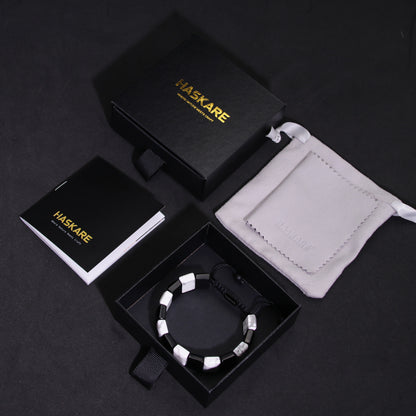 Handmade Howlite Black Obsidian Flatbead Bracelet 7"