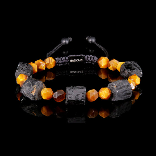 Raw Stone Black Tourmaline Yellow Tiger Obsidian Diamond Bracelet