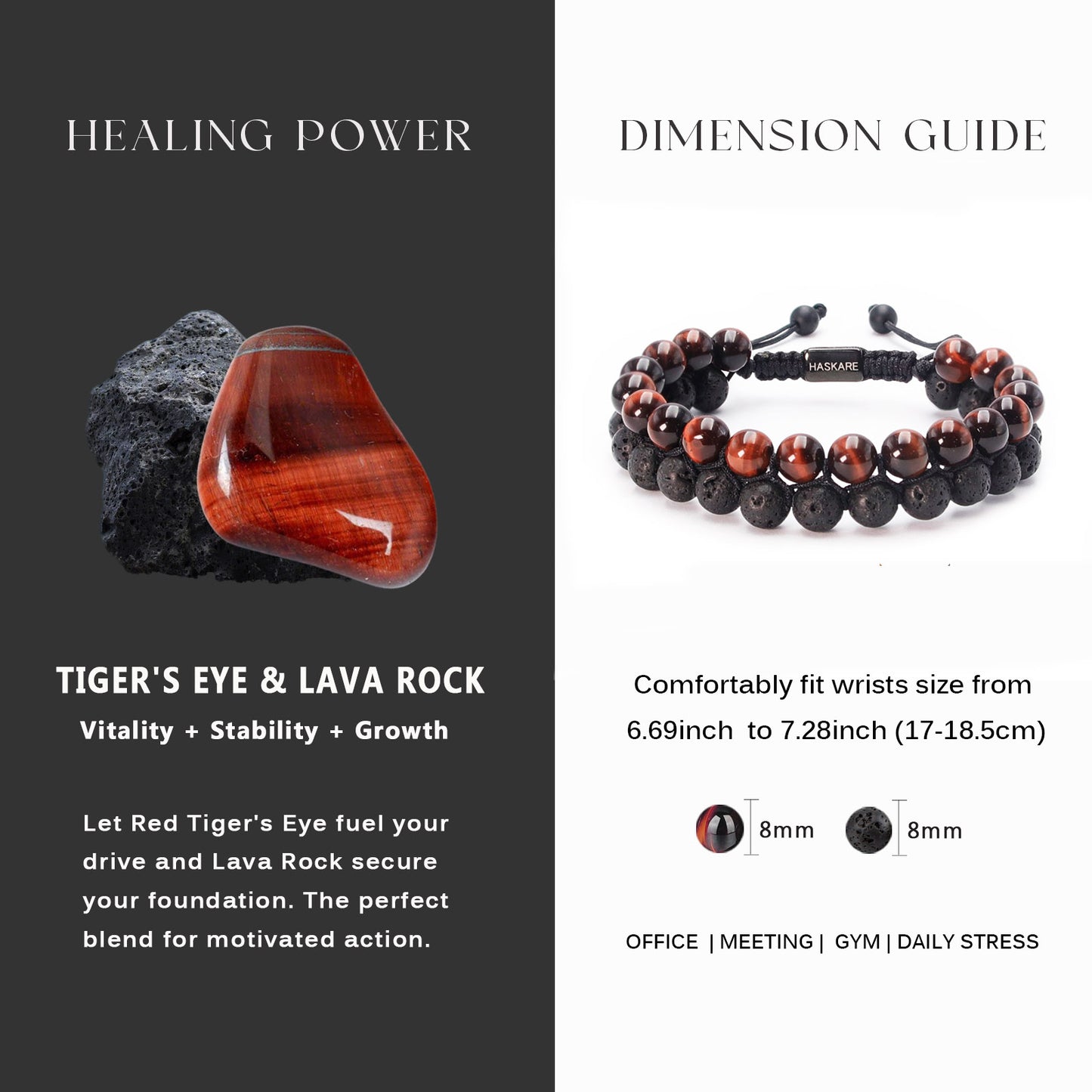 Red Tiger Eye & Lava Beaded Bracelet Stacked (8mm)