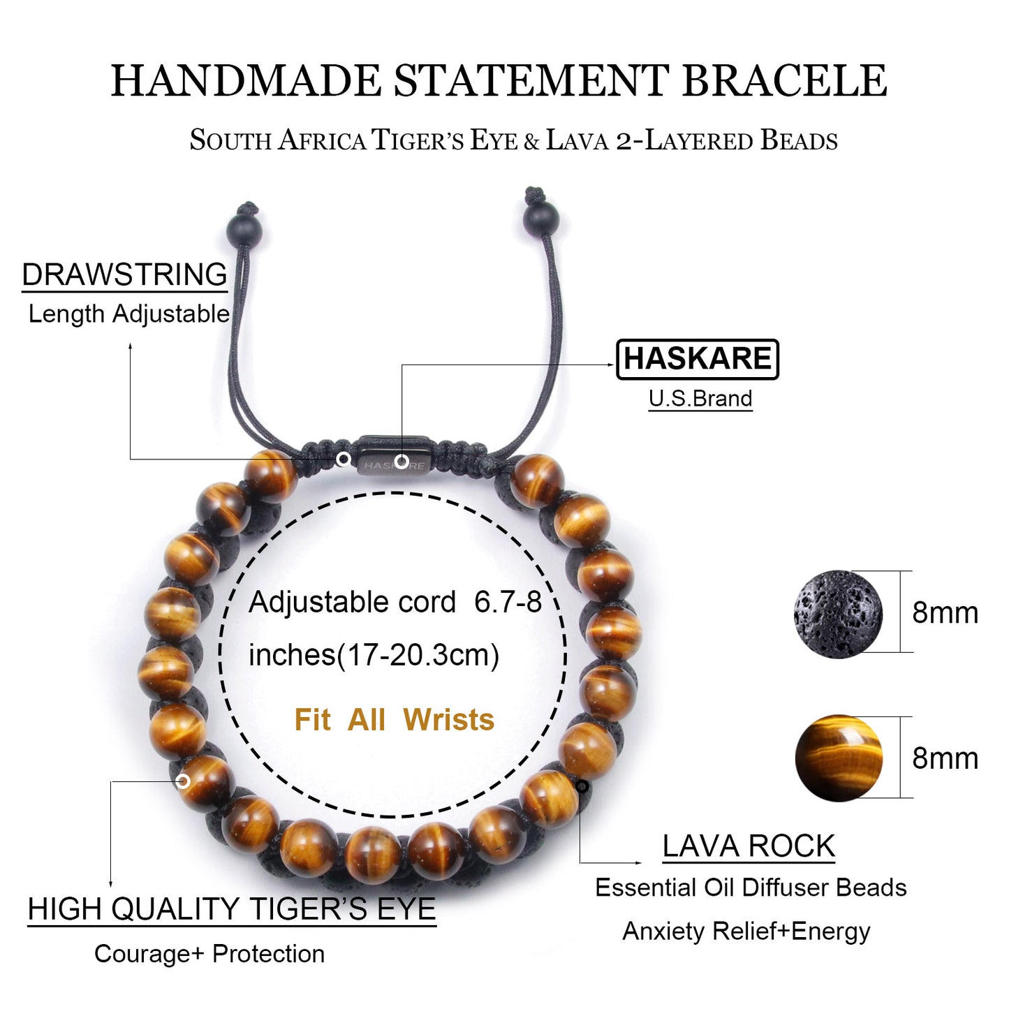 Lava Tiger Eye Bracelet Stacked (8mm)