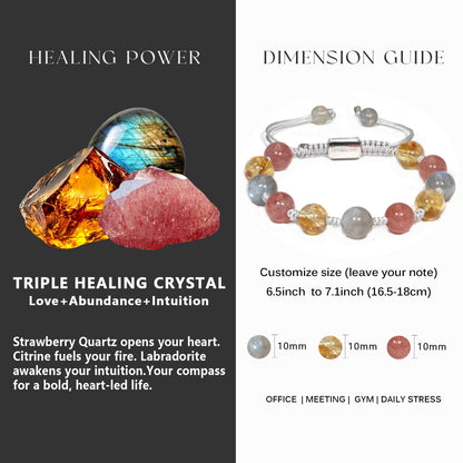 Citrine, Strawberry Quartz, and Tourmaline Bracelet