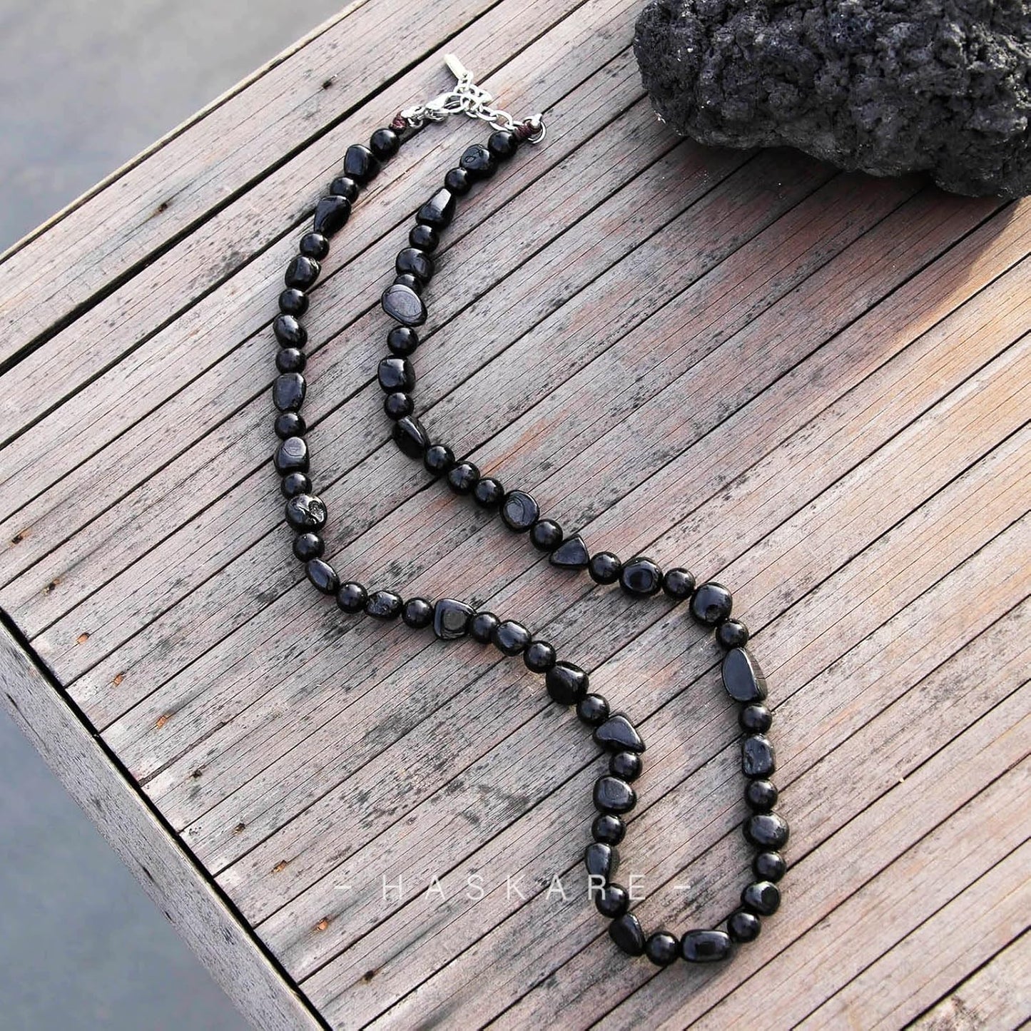 An obsidian necklace