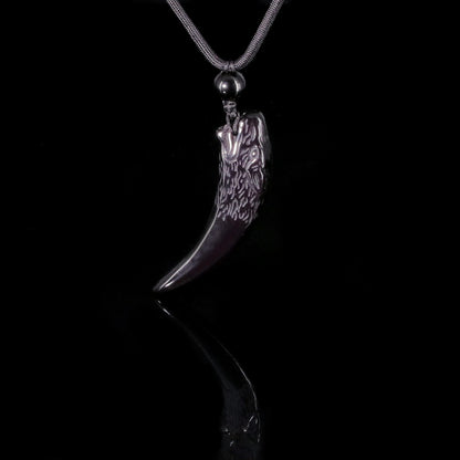 Natural Energy Stone Pendant Engraved Black Obsidian