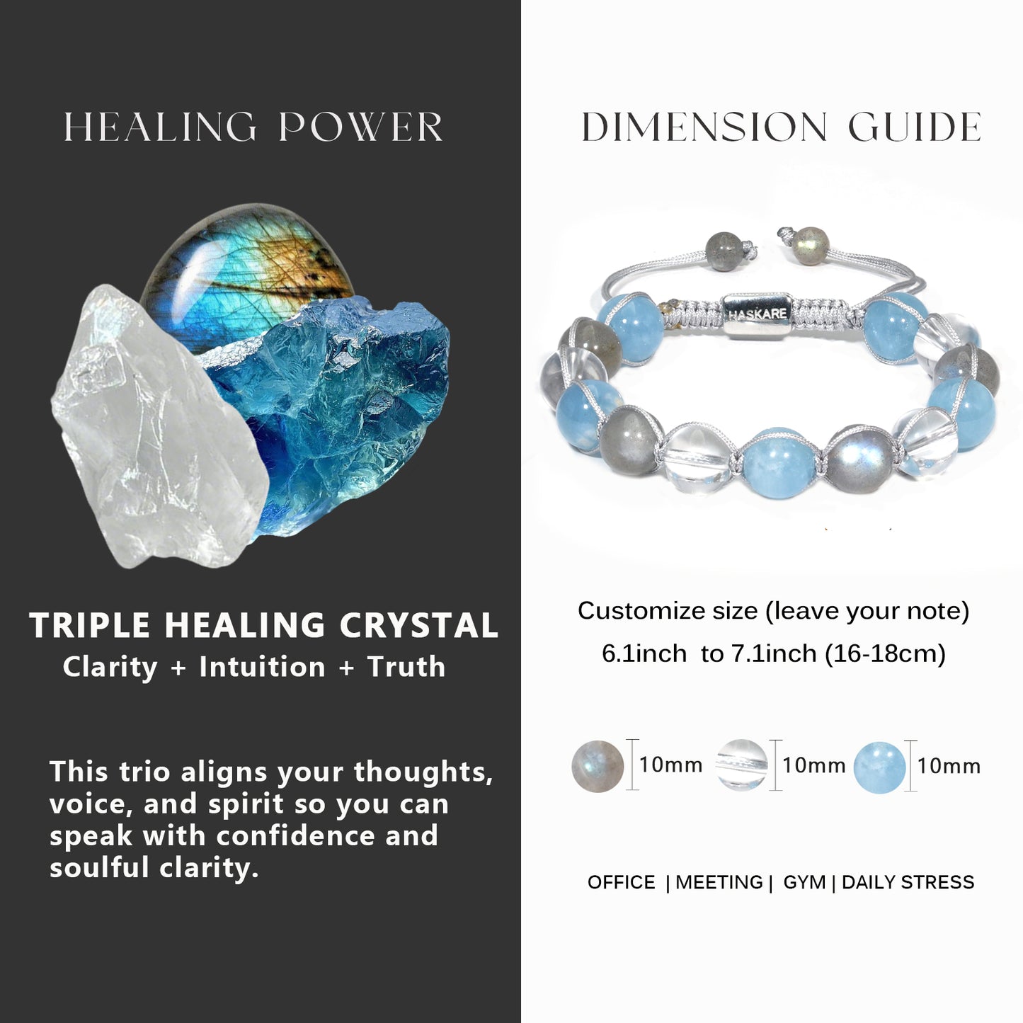 Aquamarine, Clear Quartz, and Tourmaline Woven Bracelet