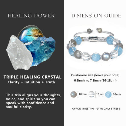 Aquamarine, Clear Quartz, and Tourmaline Woven Bracelet