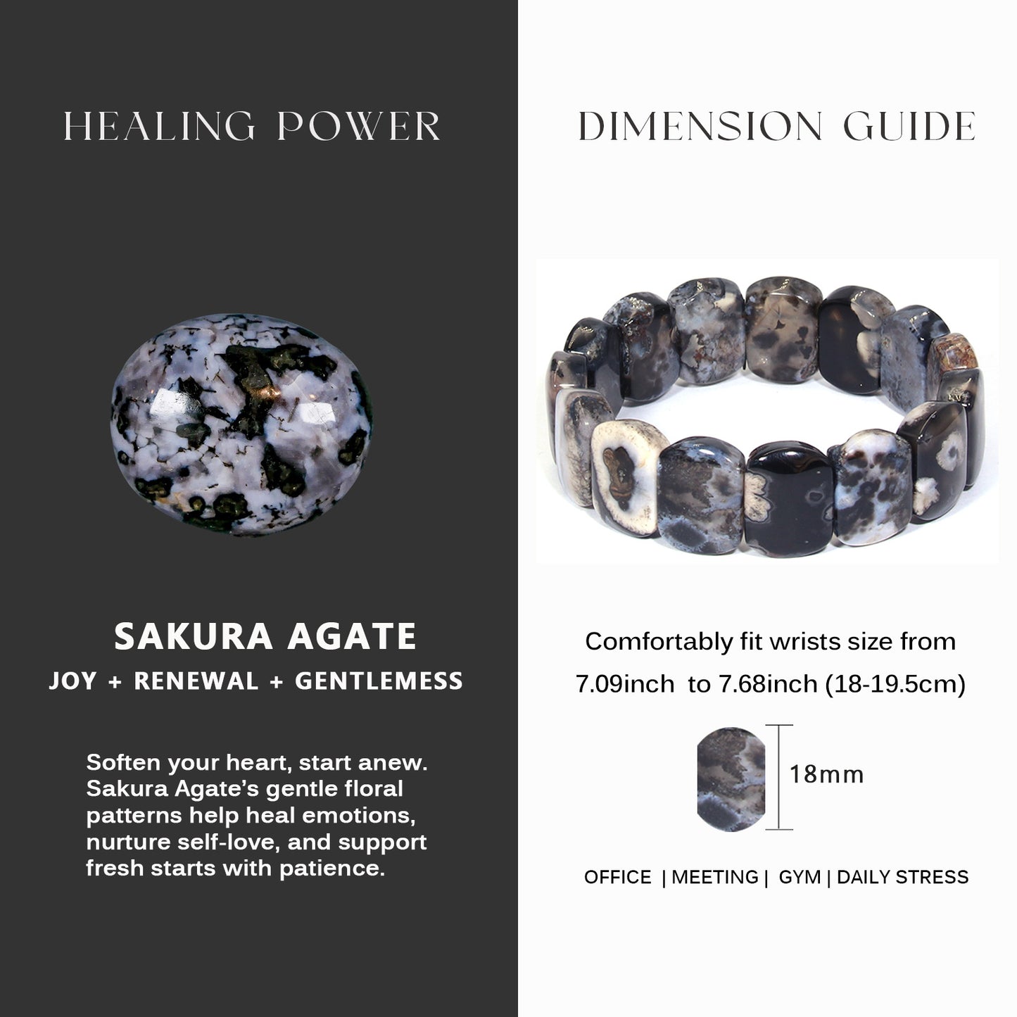 Oval-shaped Sakura Agate Bracelet