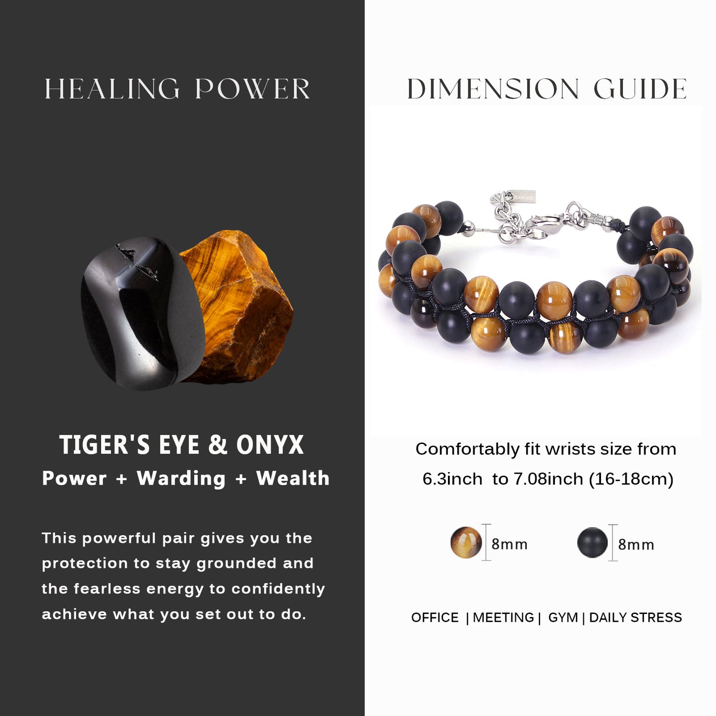 8"Tigers Eye Matt Onyx Bracelet