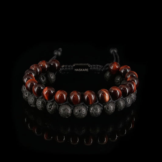 Red Tiger Eye & Lava Beaded Bracelet Stacked (8mm)