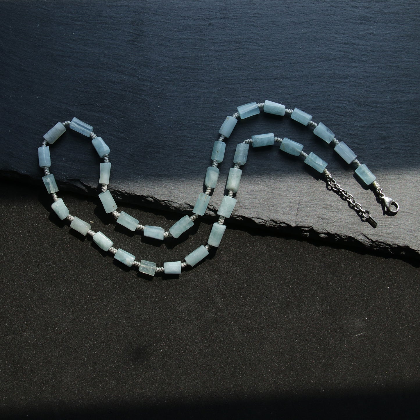Blue Bead Aquamarine Necklace (23.6-24.8 inches)