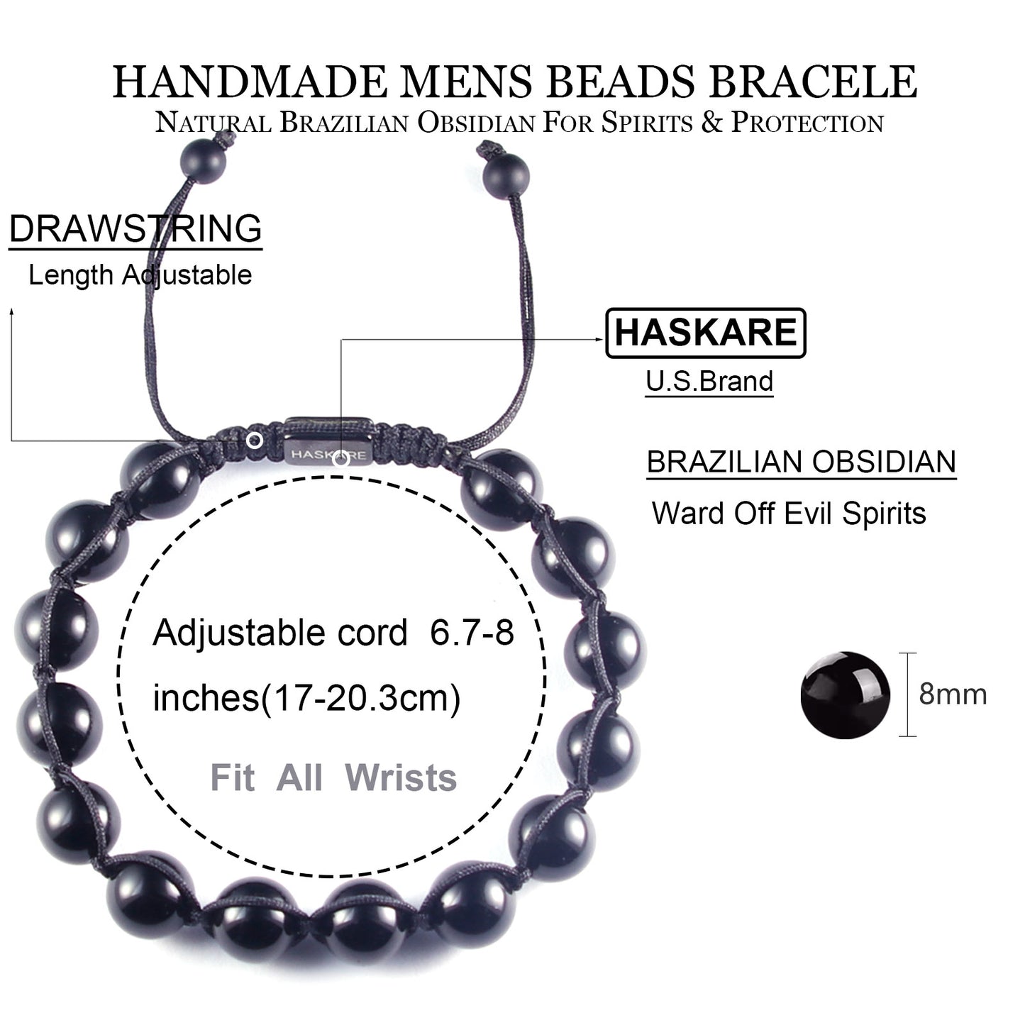 Black Obsidian Bead Bracelet (10mm)