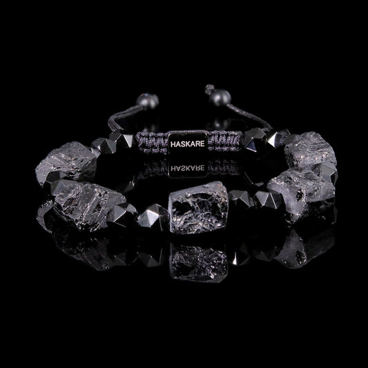 Raw Black Tourmaline Obsidian Diamond Bracelet