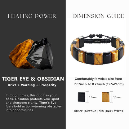 Handmade Tiger Eye Obsidian Flatbead Bracelet 7.5"