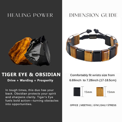 Handmade Tiger Eye Obsidian Flatbead Bracelet 7.5"