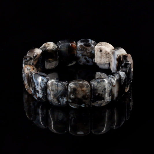 Oval-shaped Cherry Blossom Agate Bracelet