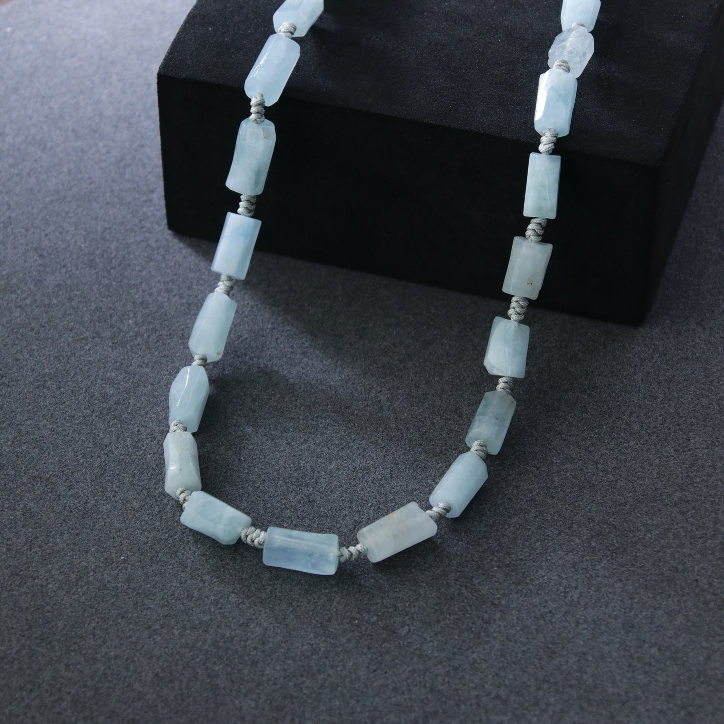 Blue Bead Aquamarine Necklace (23.6-24.8 inches)