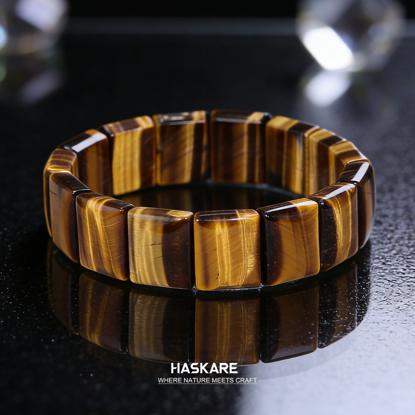 Yellow Tiger Large Rectangular Bead Bracelet