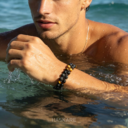 7.5"Triple Protection Bracelet( Tiger Eye Lava Onyx)