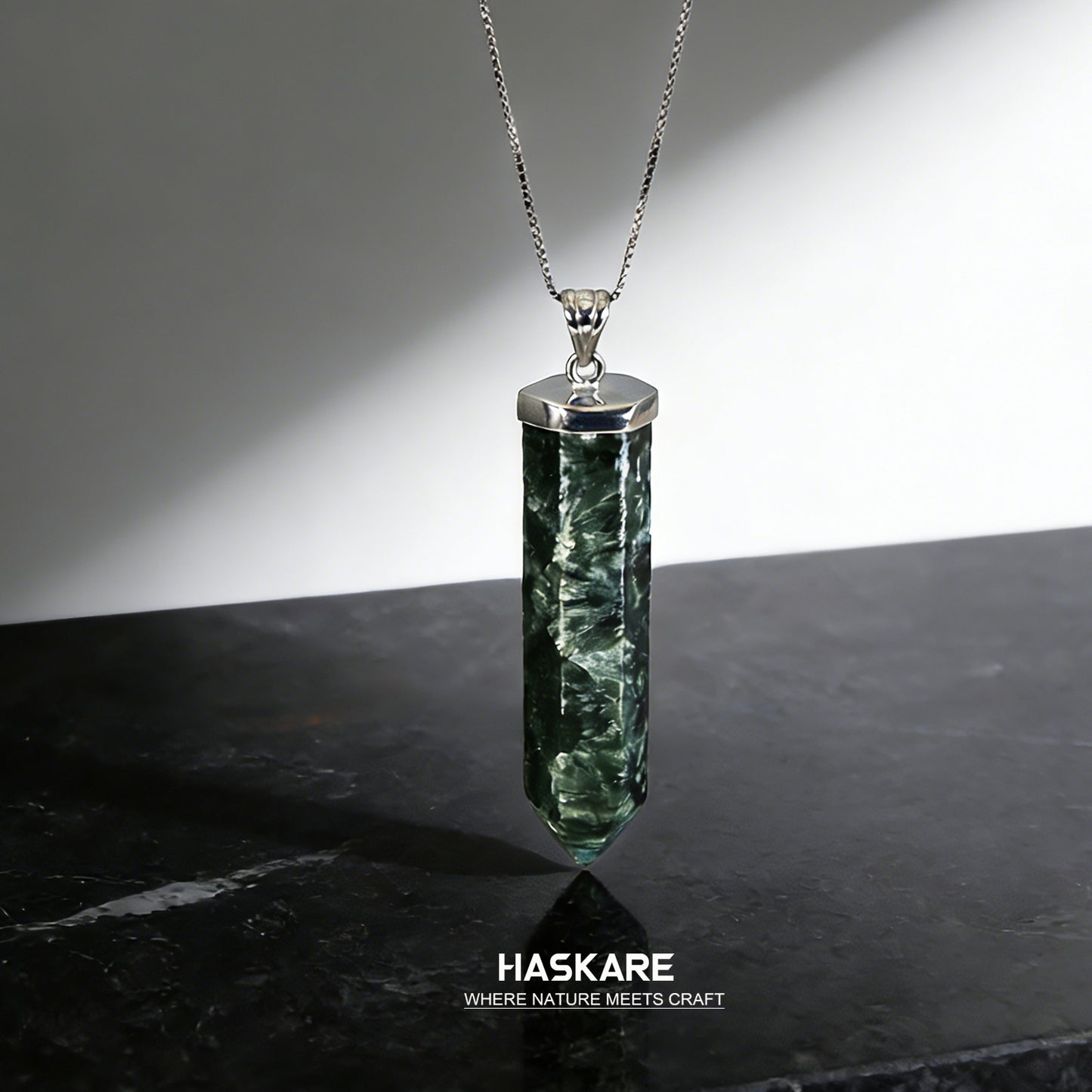 Green Seraphinite Teardrop Pendant Sterling Silver