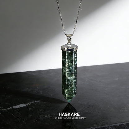Green Seraphinite Teardrop Pendant Sterling Silver