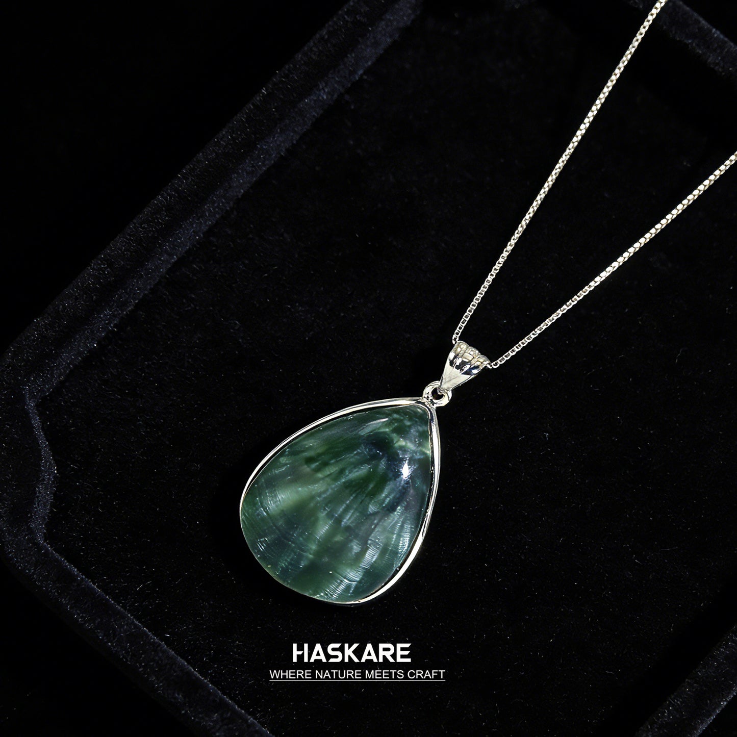 Green Seraphinite Teardrop Pendant Sterling Silver