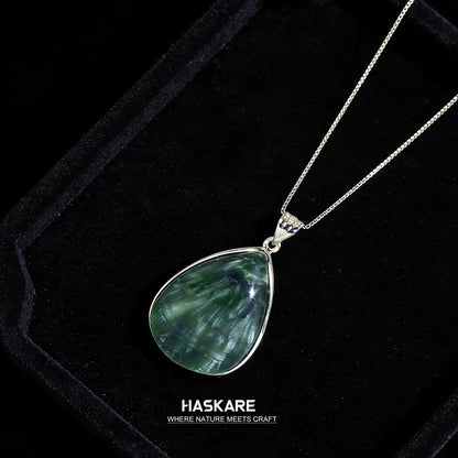 Green Seraphinite Teardrop Pendant Sterling Silver