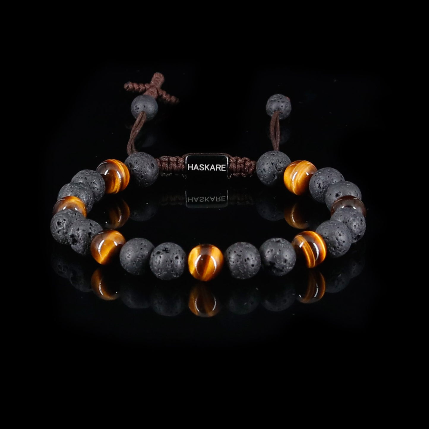 Lava Tiger Eye Cross Bracelet (8mm)