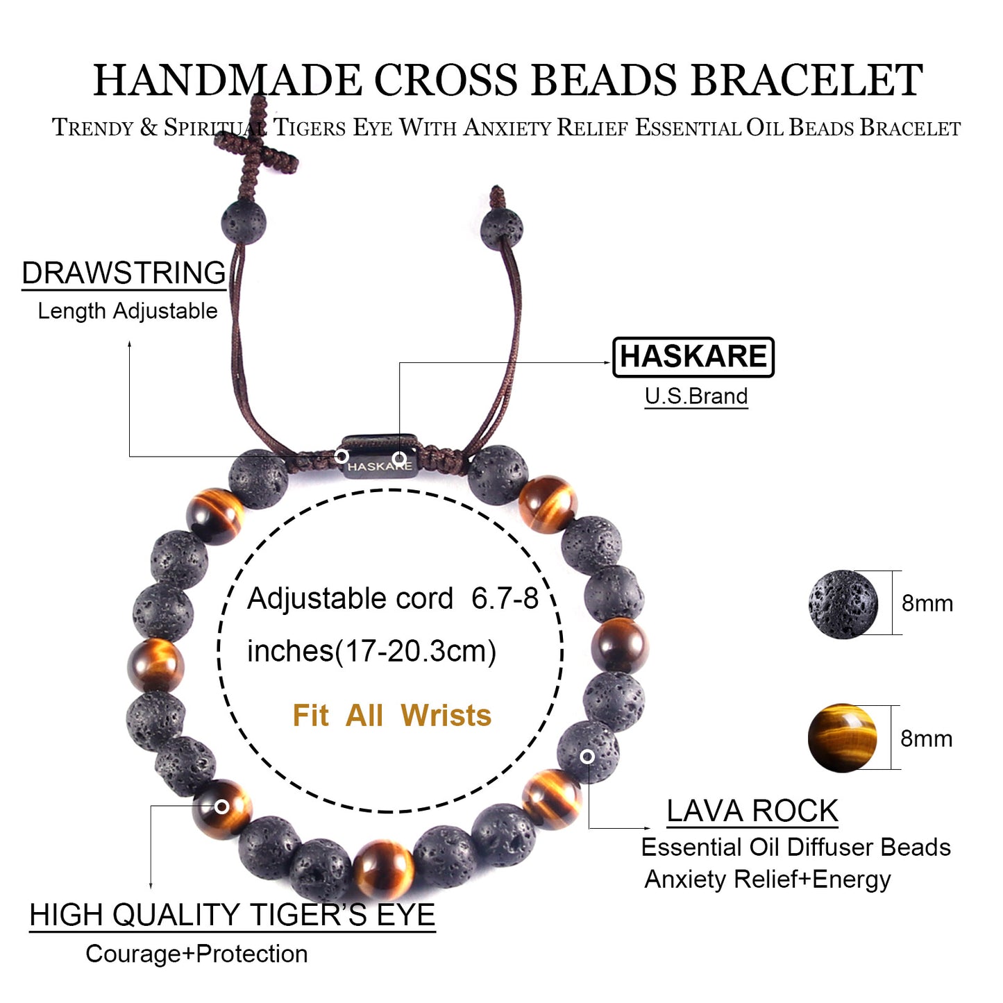 Lava Tiger Eye Cross Bracelet (8mm)